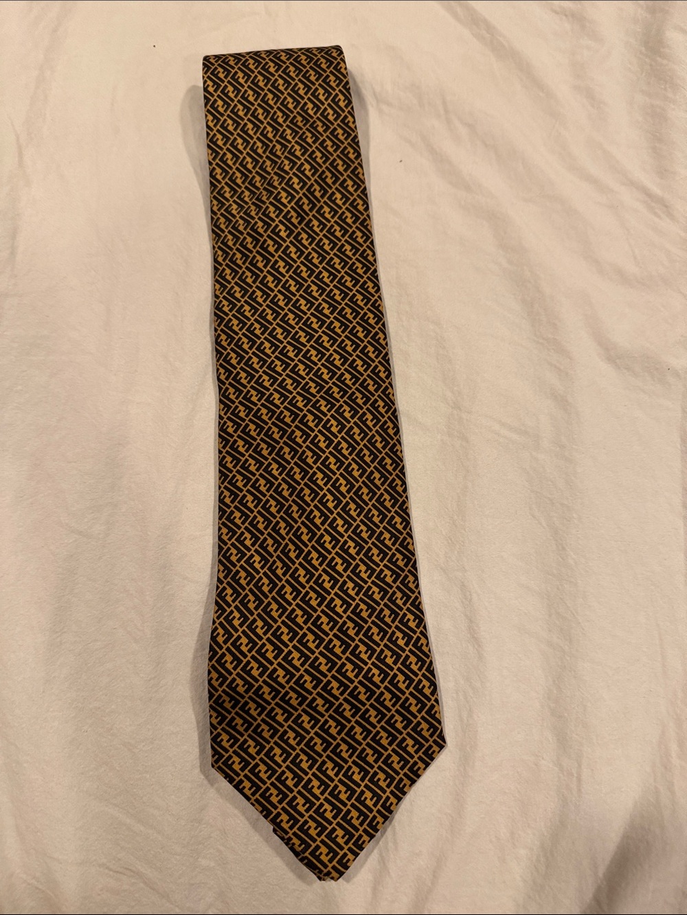 Vtg Fendi Logo Silk Patterned Men's Tie in Brown and Black Italy